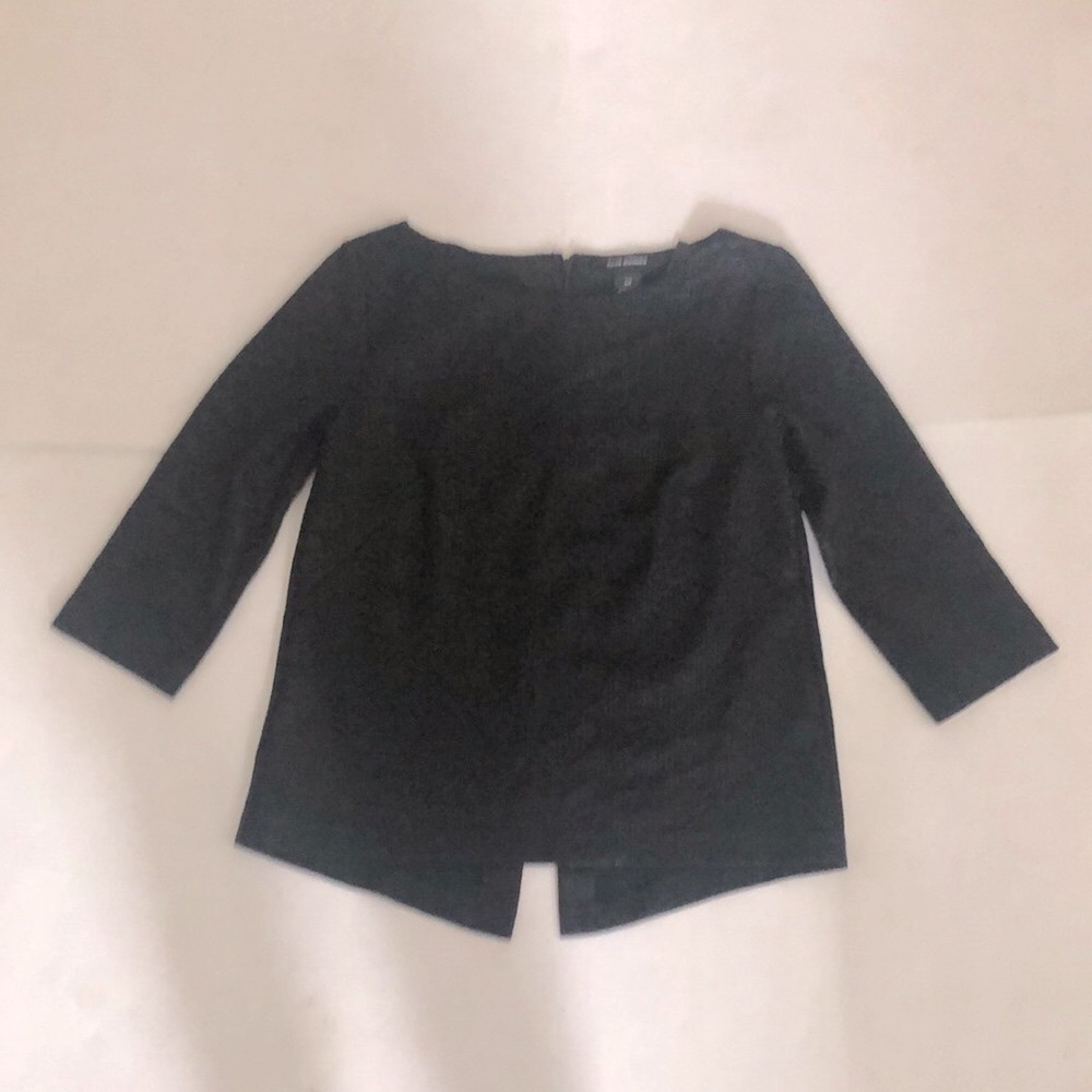 Club Monaco S Top Black Metallic Texture Stretch zipper back split hem Excellent